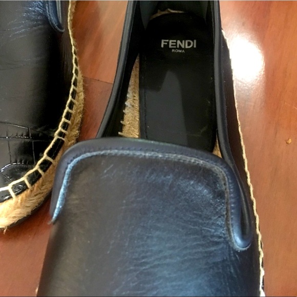 FENDI Leather Croc Embossed Cap toe Espadrille - Picture 6 of 8